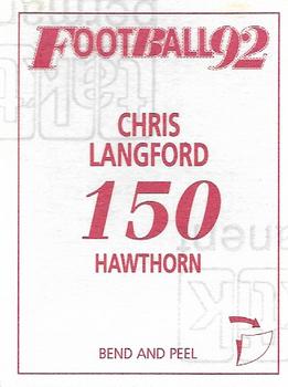 1992 Select AFL Stickers #150 Chris Langford Back